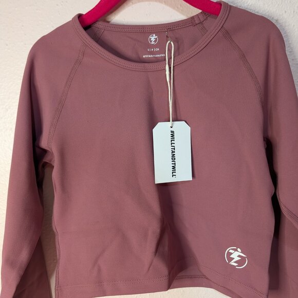 Fitness Crop Top - Women's High Performance Long Sleeve Athletic Shirt Sz Small - Picture 3 of 7